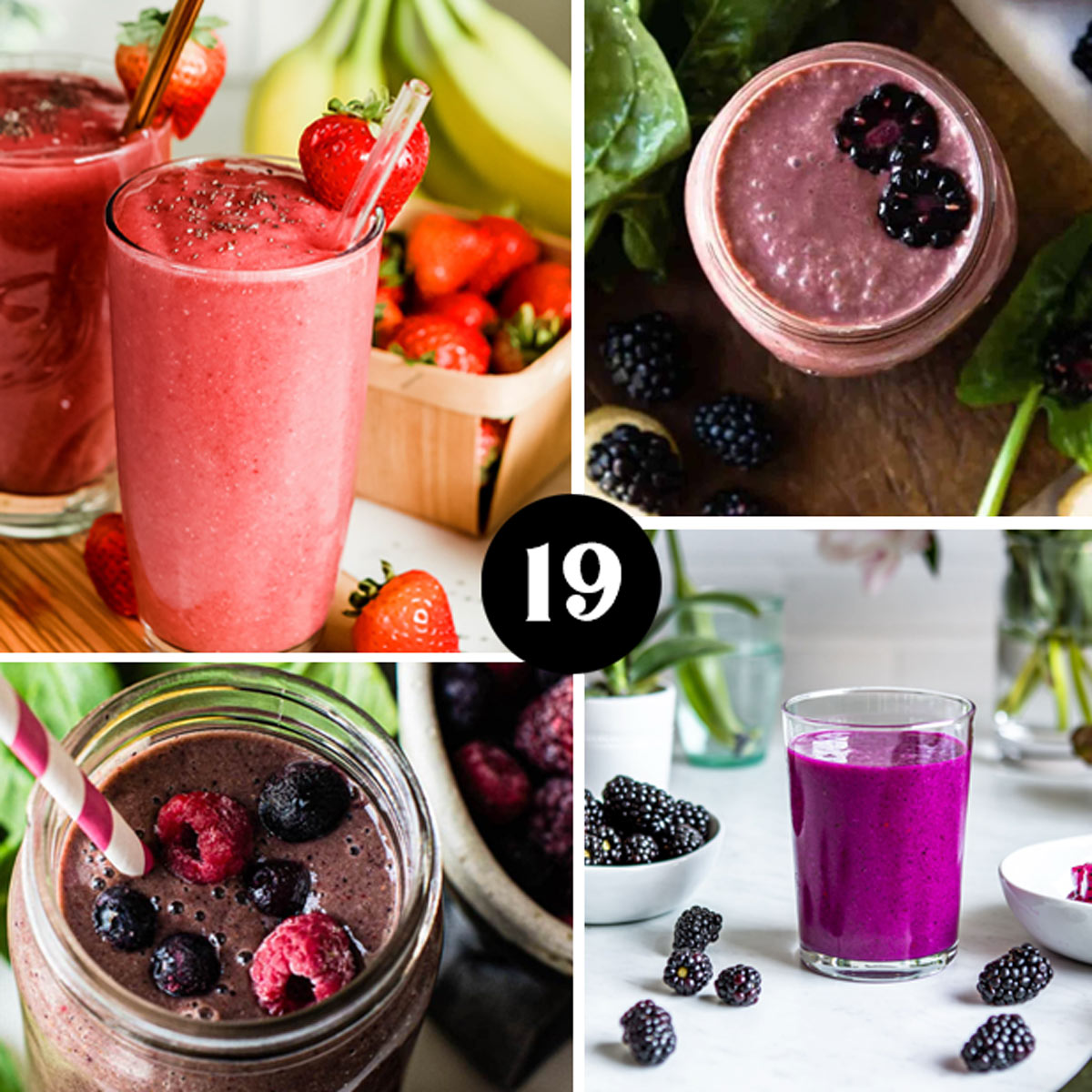 berry smoothies surrounded by fresh berries