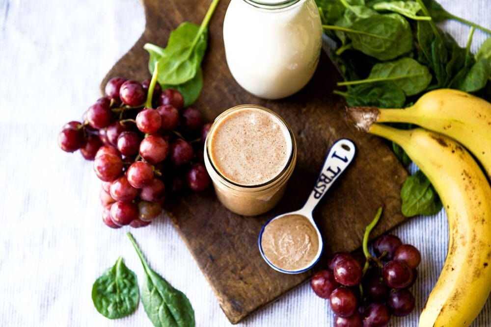 Banana Almond Butter Smoothie with grapes