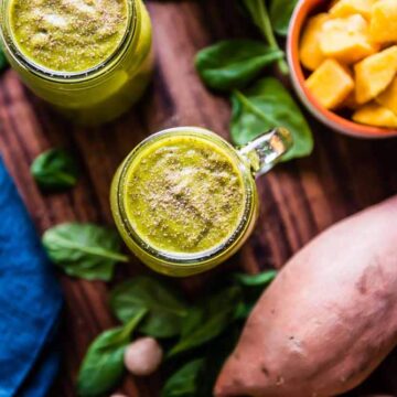 Sweet potato smoothie for thanksgiving with mango