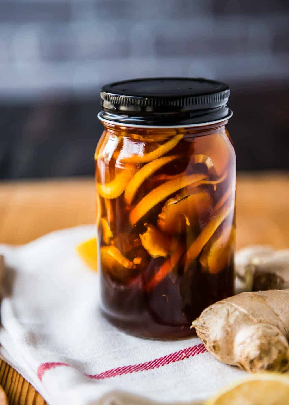 large mason jar of one of the home remedies for cough.