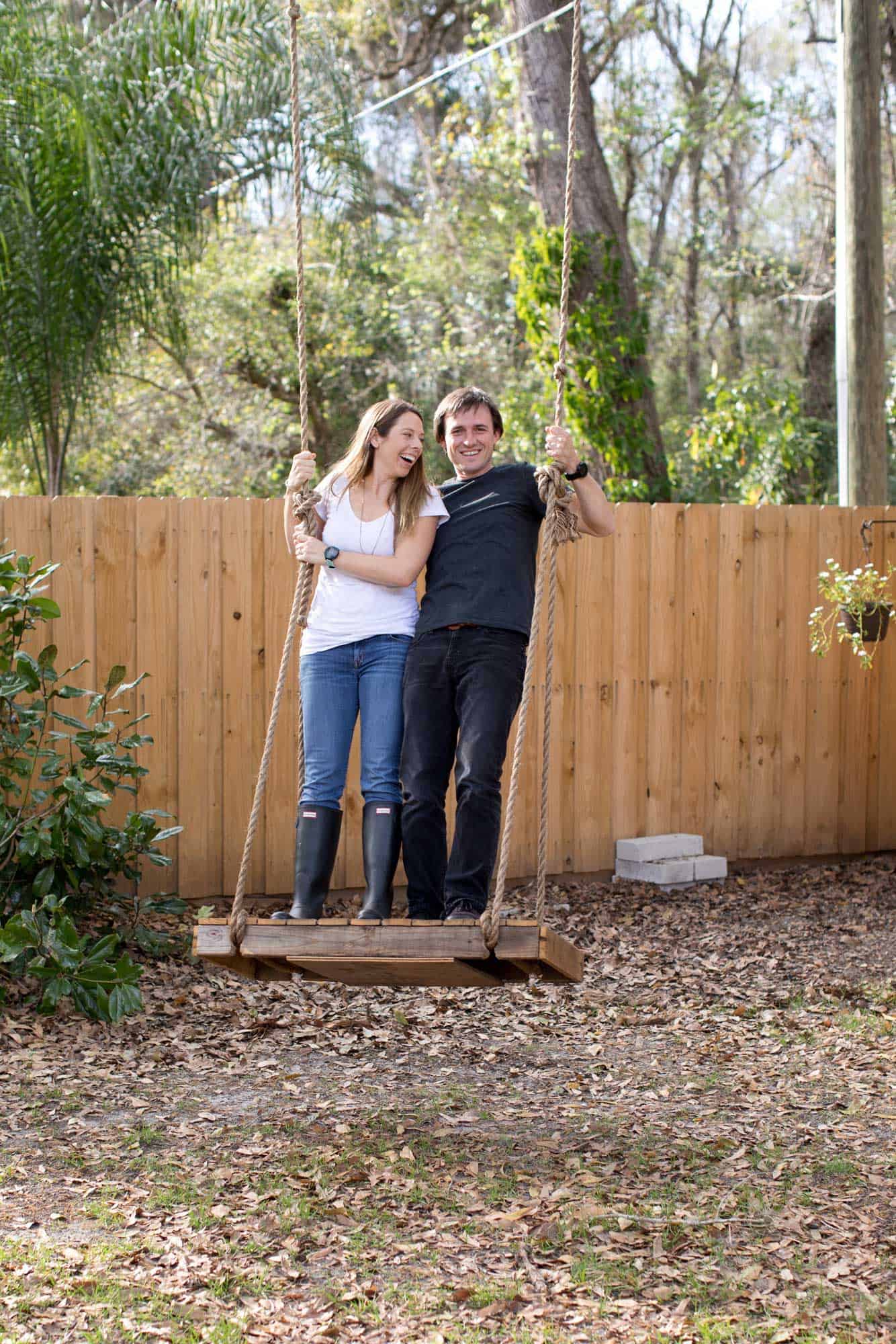 Jen and Ryan Hansard with DIY backyard swing