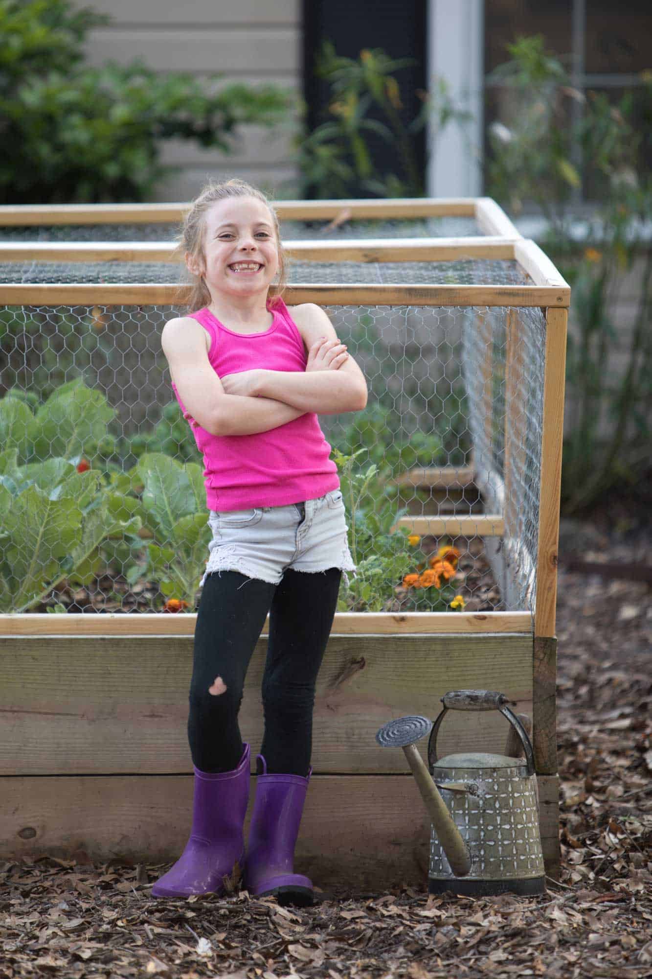 Clare with raised garden beds