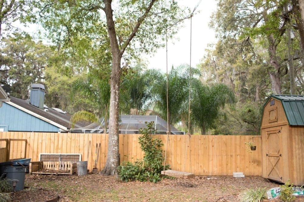 Backyard composting, garden swing and shed