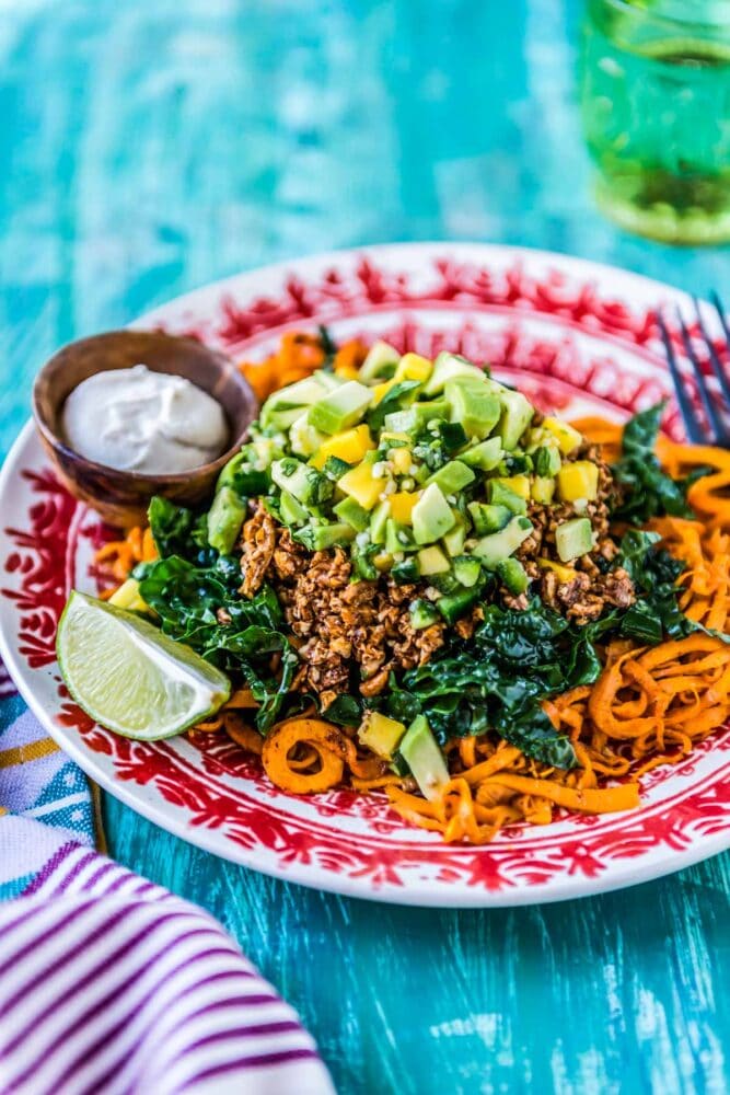 Vegetarian Taco Salad with avocado pico de gallo