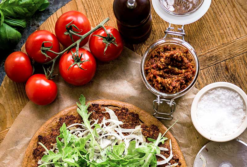 Ingredients to make a vegan pizza