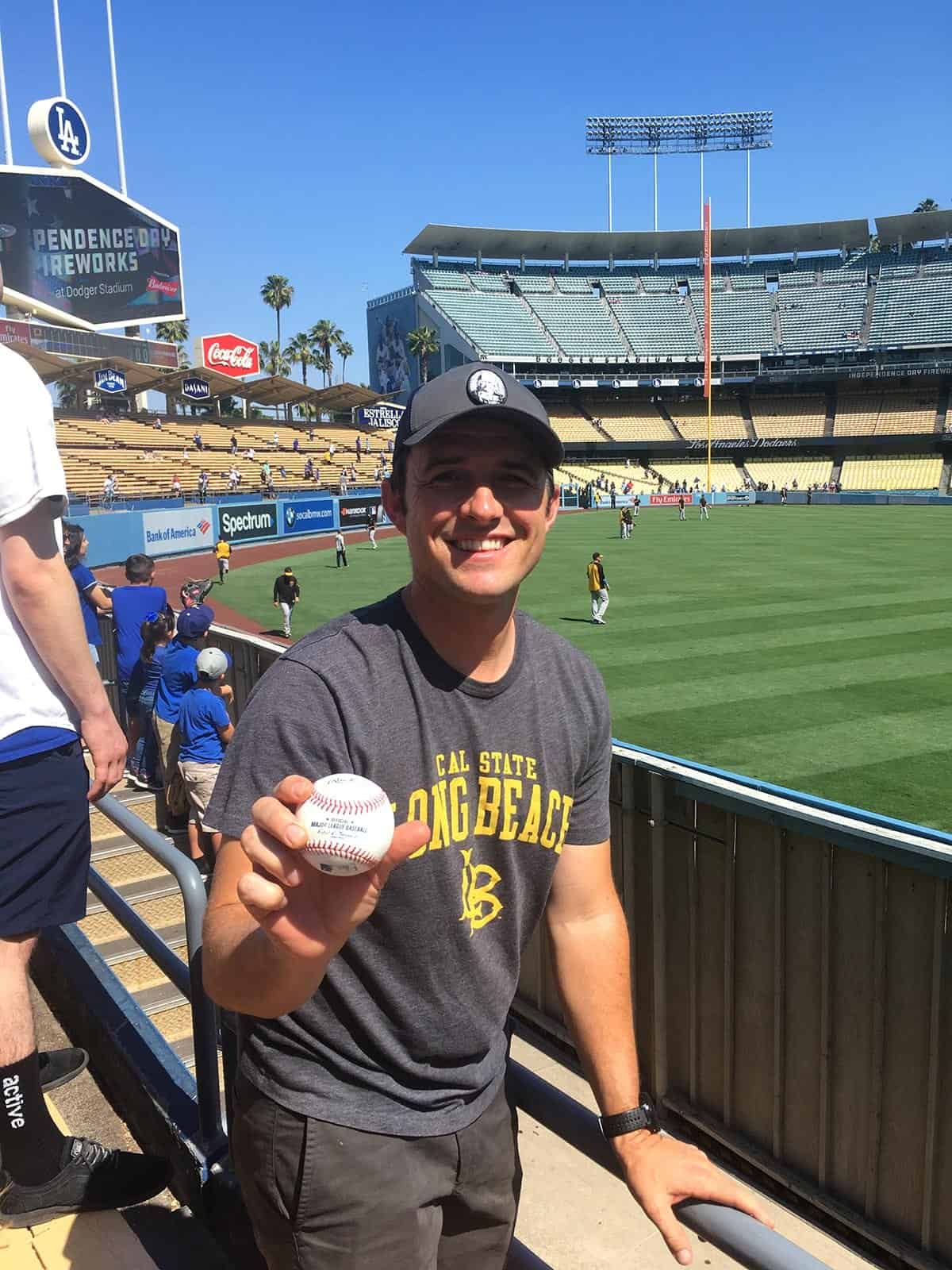 Ryan Hansard catches pre-game ball at LA Dodgers game