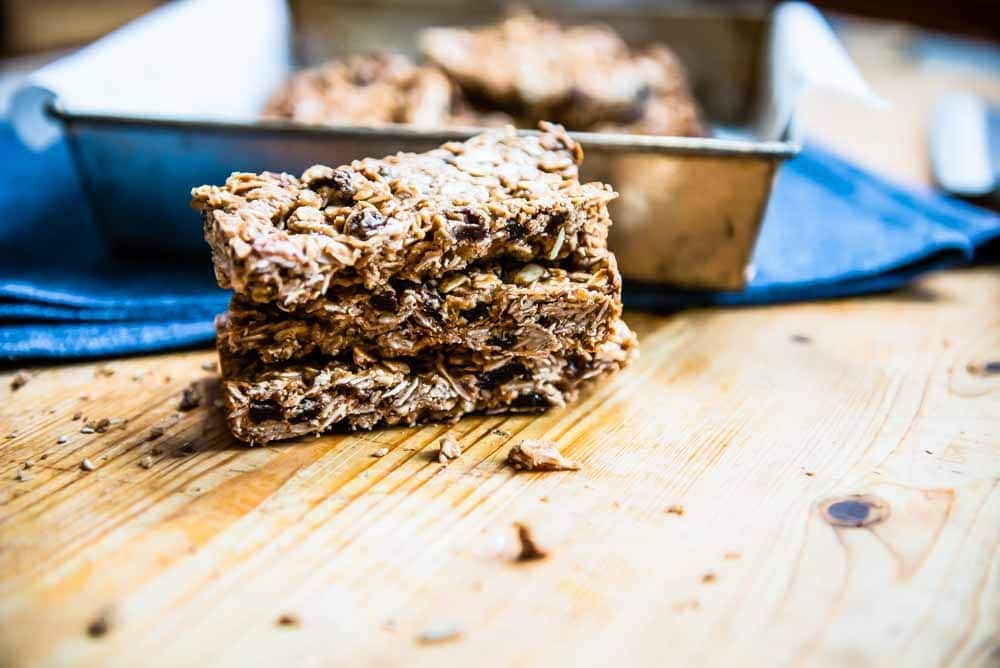 A stack of homemade granola bars, ready for an adventure.