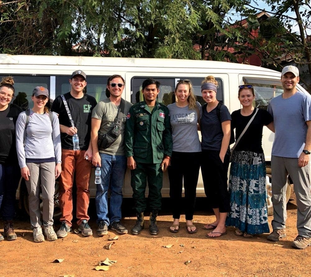 team in cambodia at mushroom project