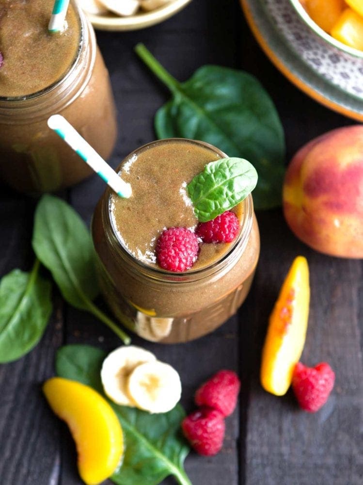 Close up of a Spinach Raspberry Smoothie