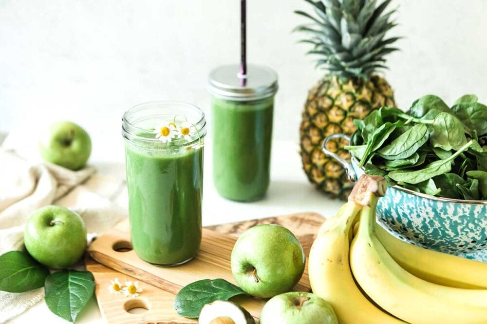 Healthy pineapple green smoothie with granny smith apples