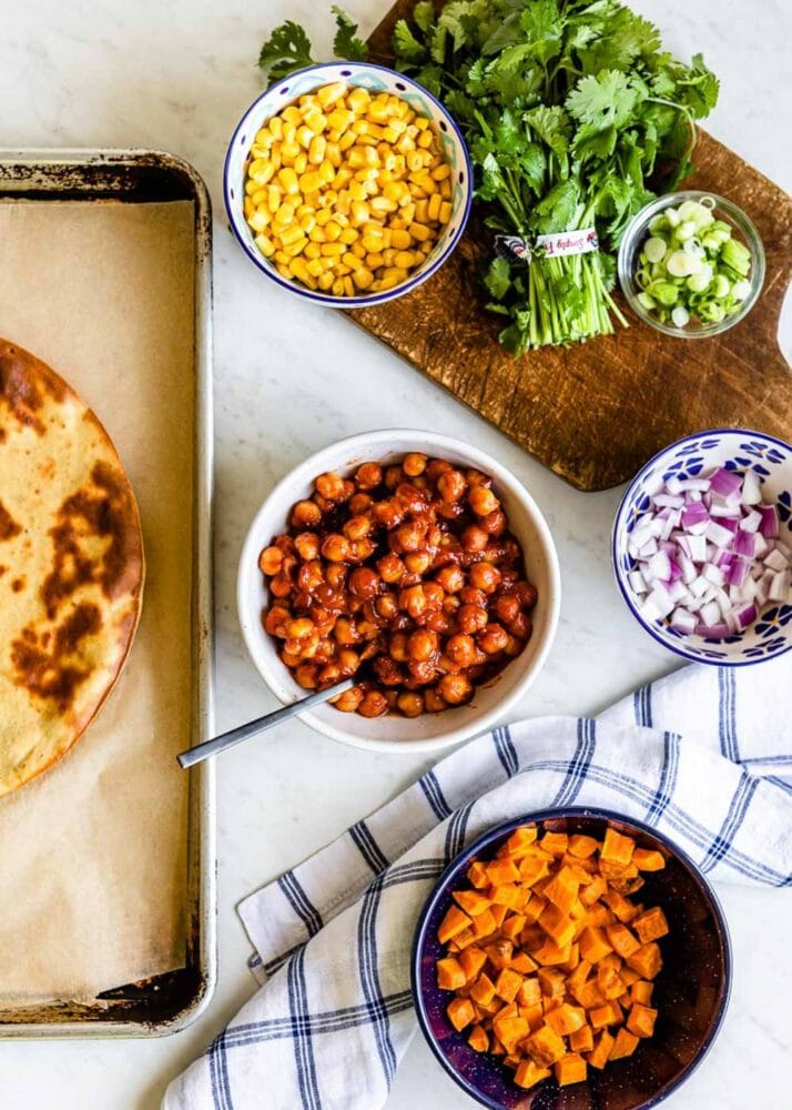 BBQ Vegetarian Pizza recipe with chickpeas and sweet potatoes