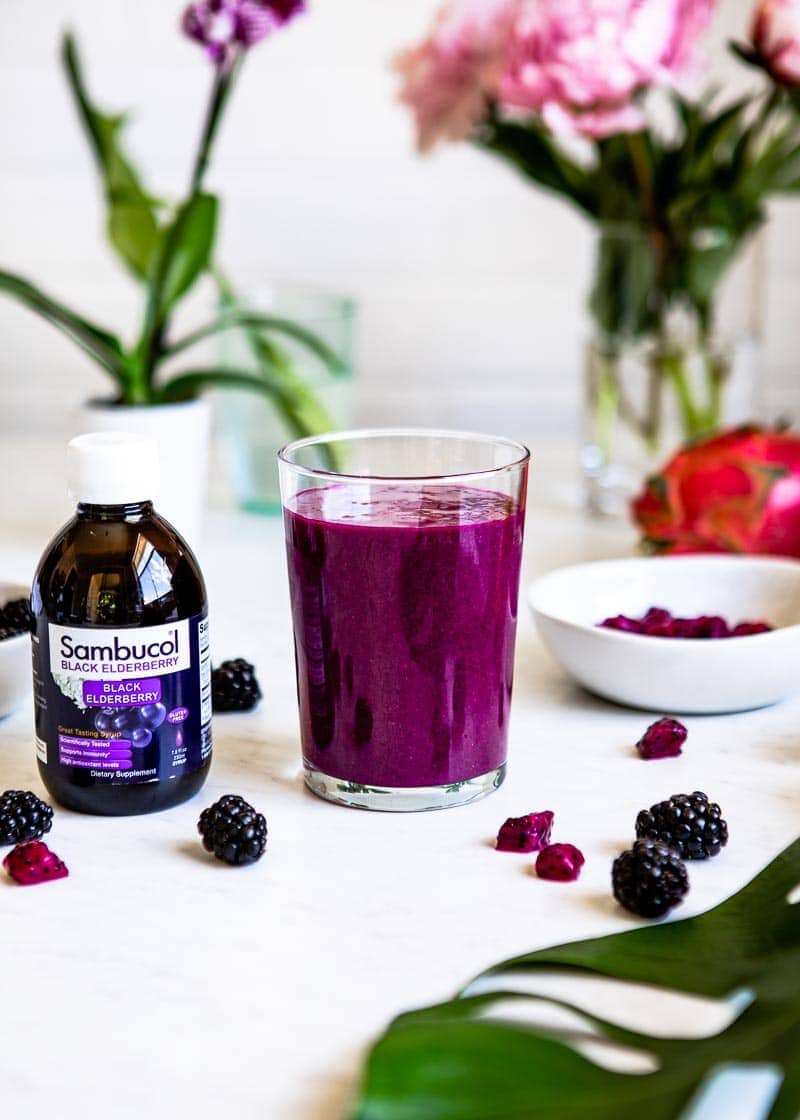 Immune Boosting Smoothie with Sambucol Elderberry Syrup.