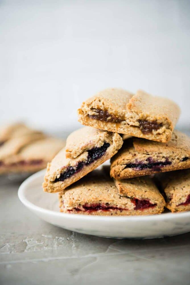 Stacked breakfast bars for a healthy treat.