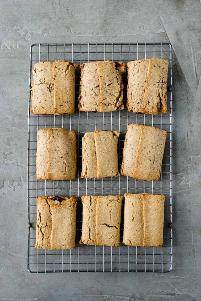 Freshly baked healthy breakfast bars with homemade jelly.