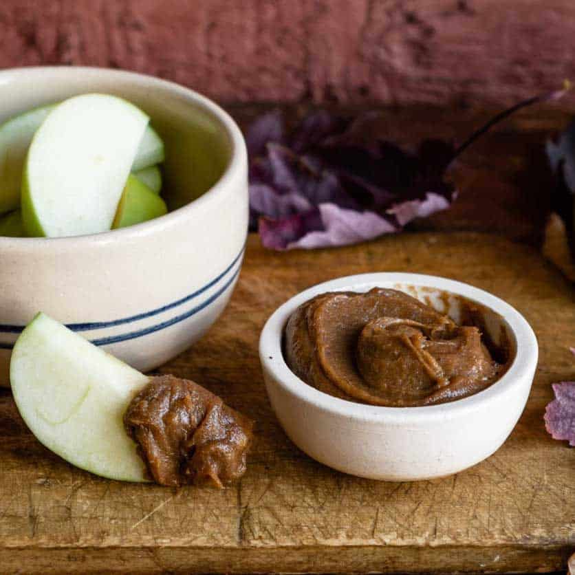 Creamy caramel apple dip using plant-based ingredients