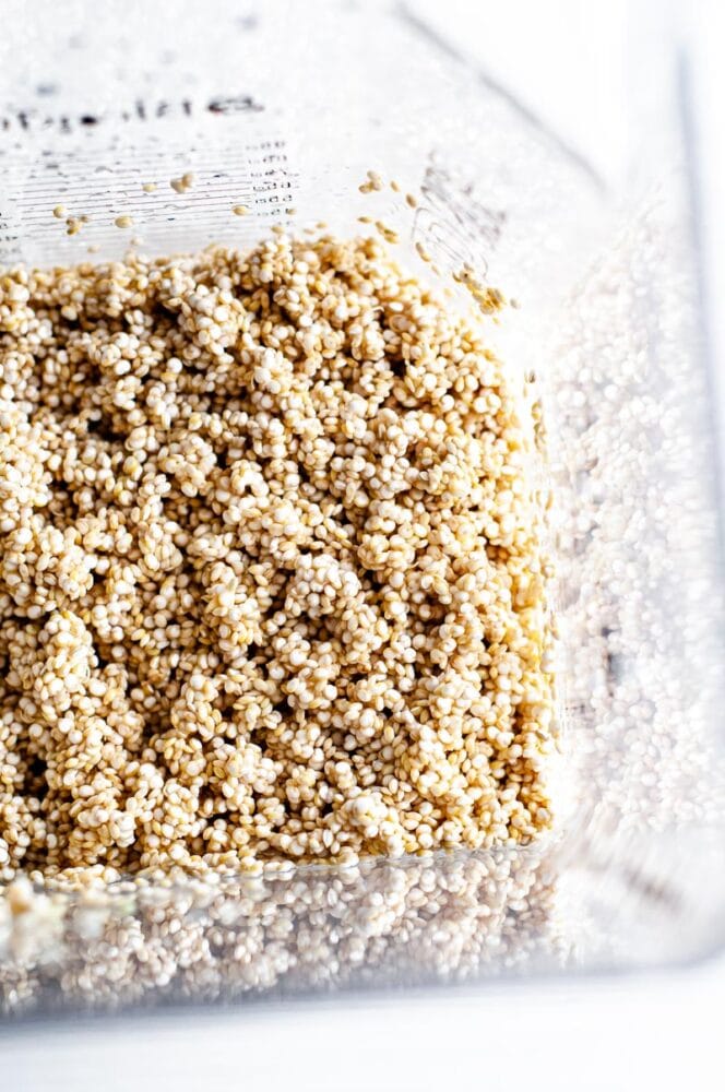 soaked quinoa ready to be blended for a gluten free, savory crust