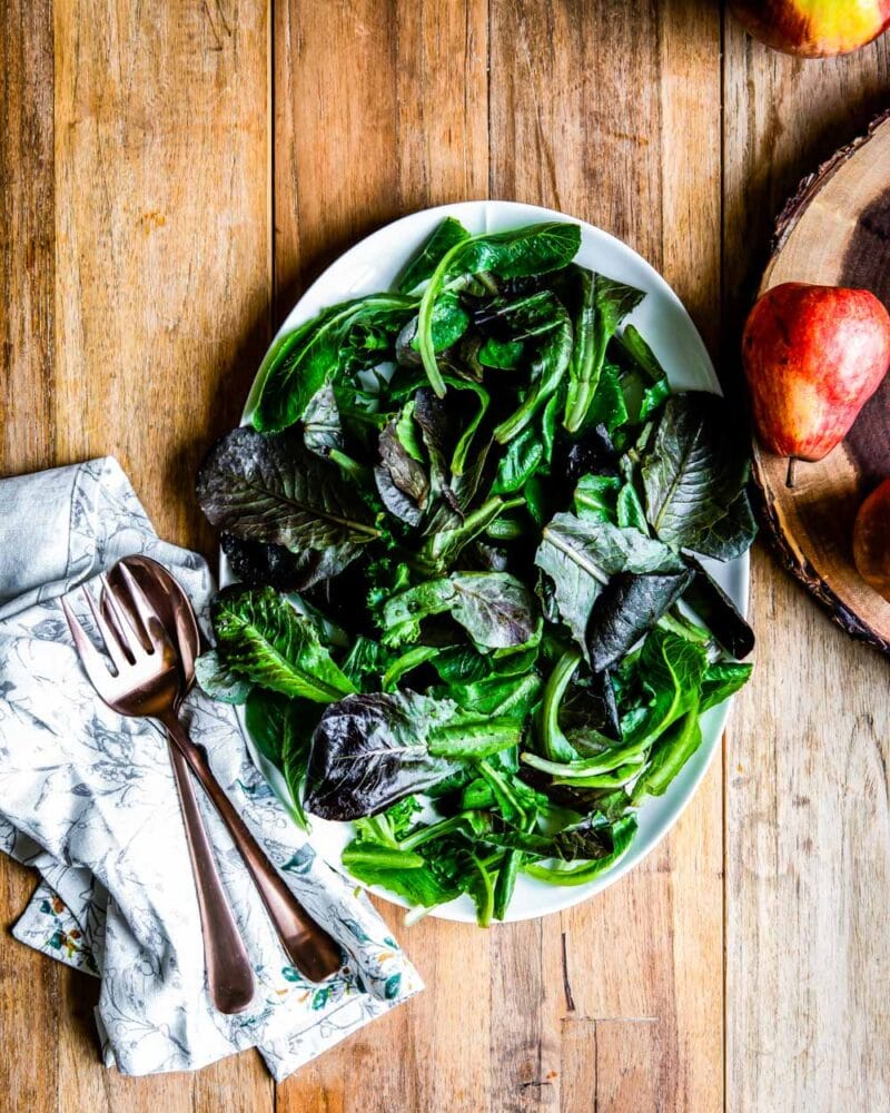 a bed of leafy greens, perfectly ready for any green salad recipe