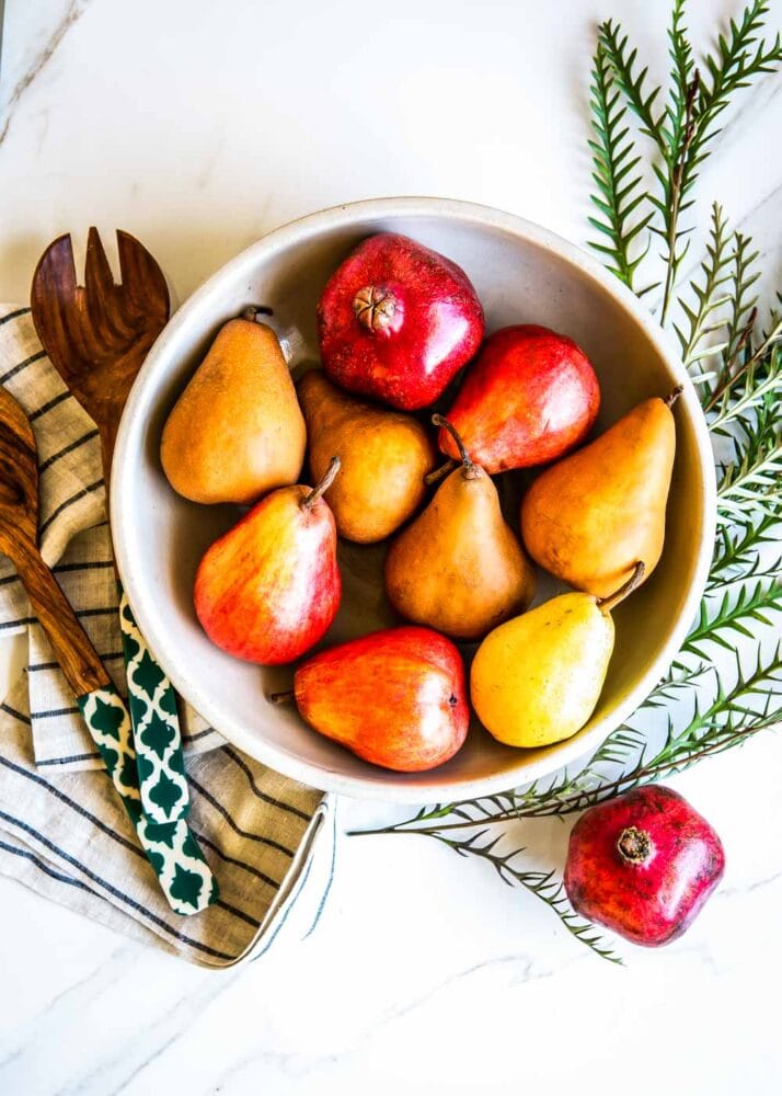 pears and pomegranates are featured in this pear salad recipe