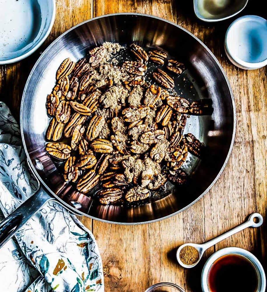 candied pecans just before cooking