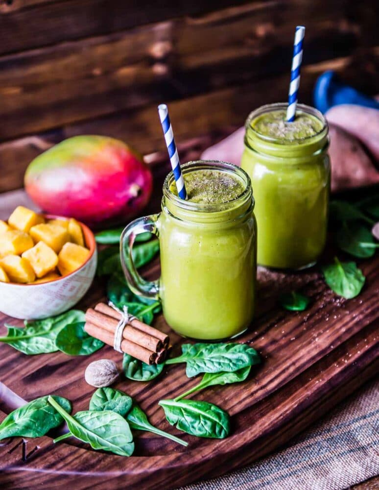 beautifully plated sweet potato smoothie recipe topped with cinnamon.