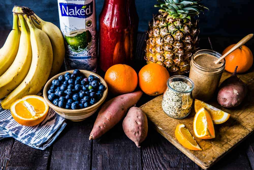 post workout shake ingredients on a table