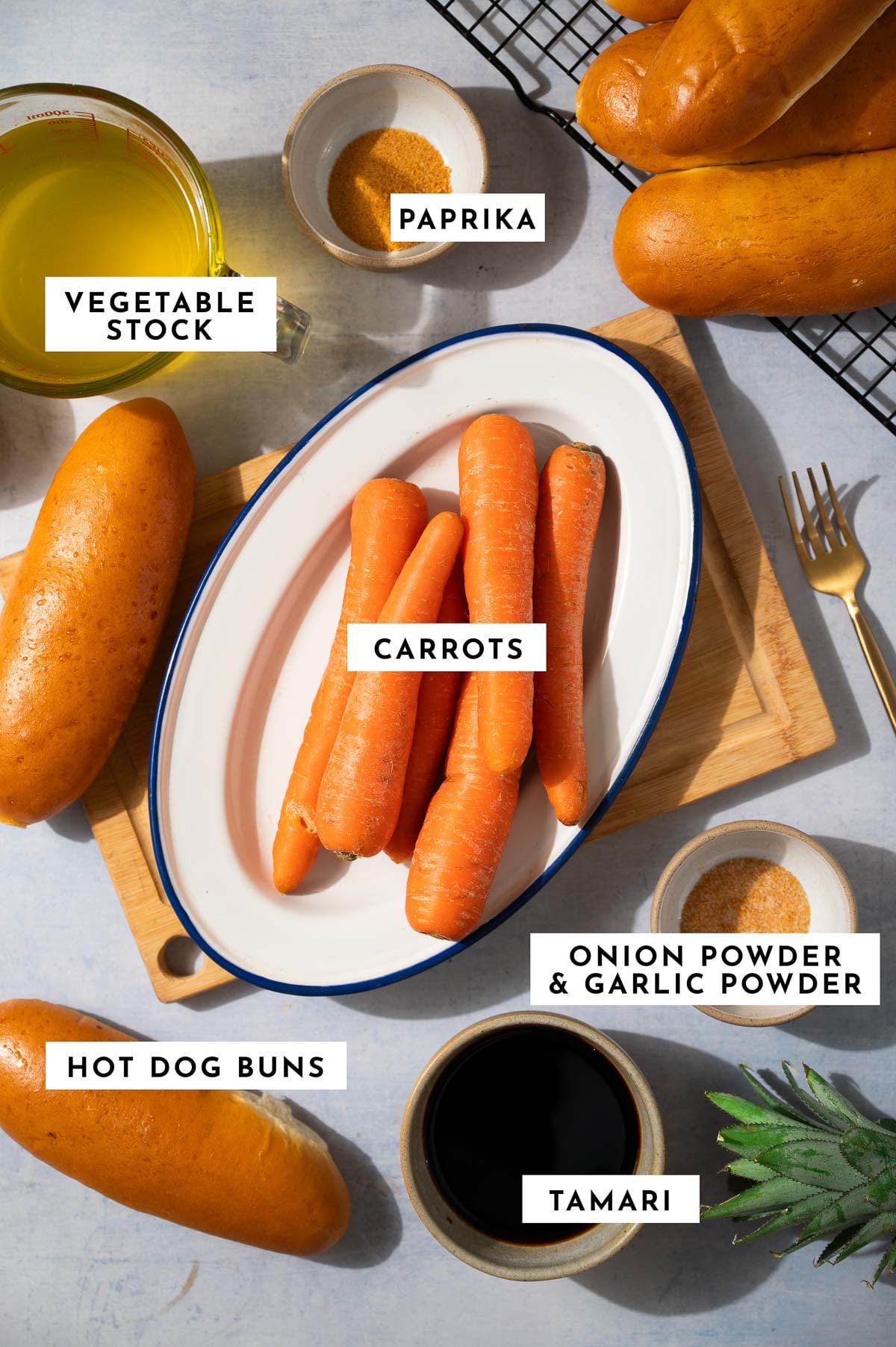 Ingredients for carrot hot dogs
