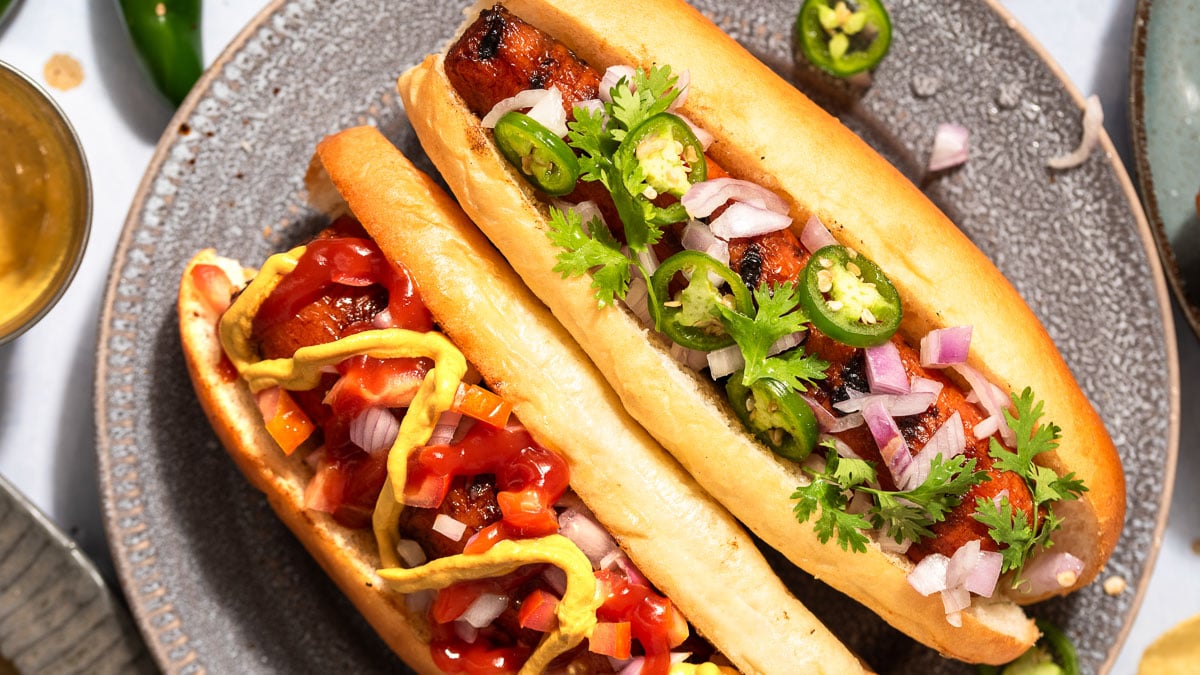 BBQ carrot dogs loaded with toppings