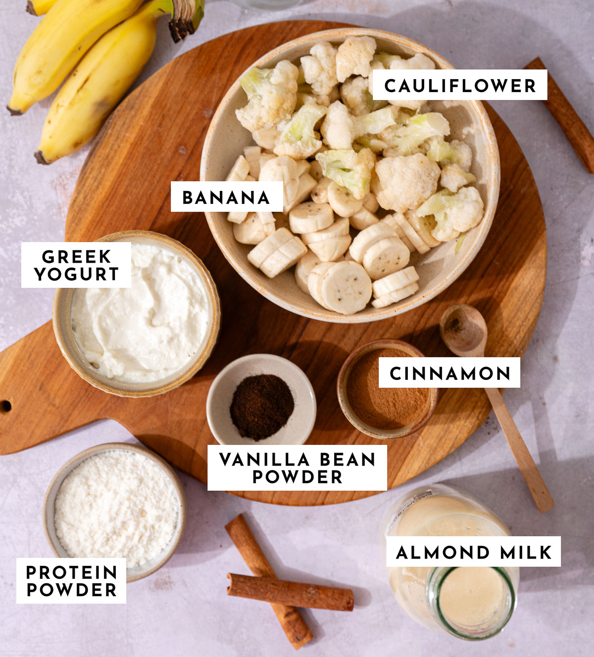 Ingredients for banana protein shake