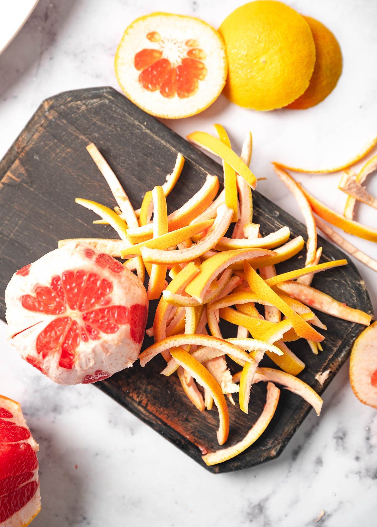 Grapefruit peel cut into thin strips