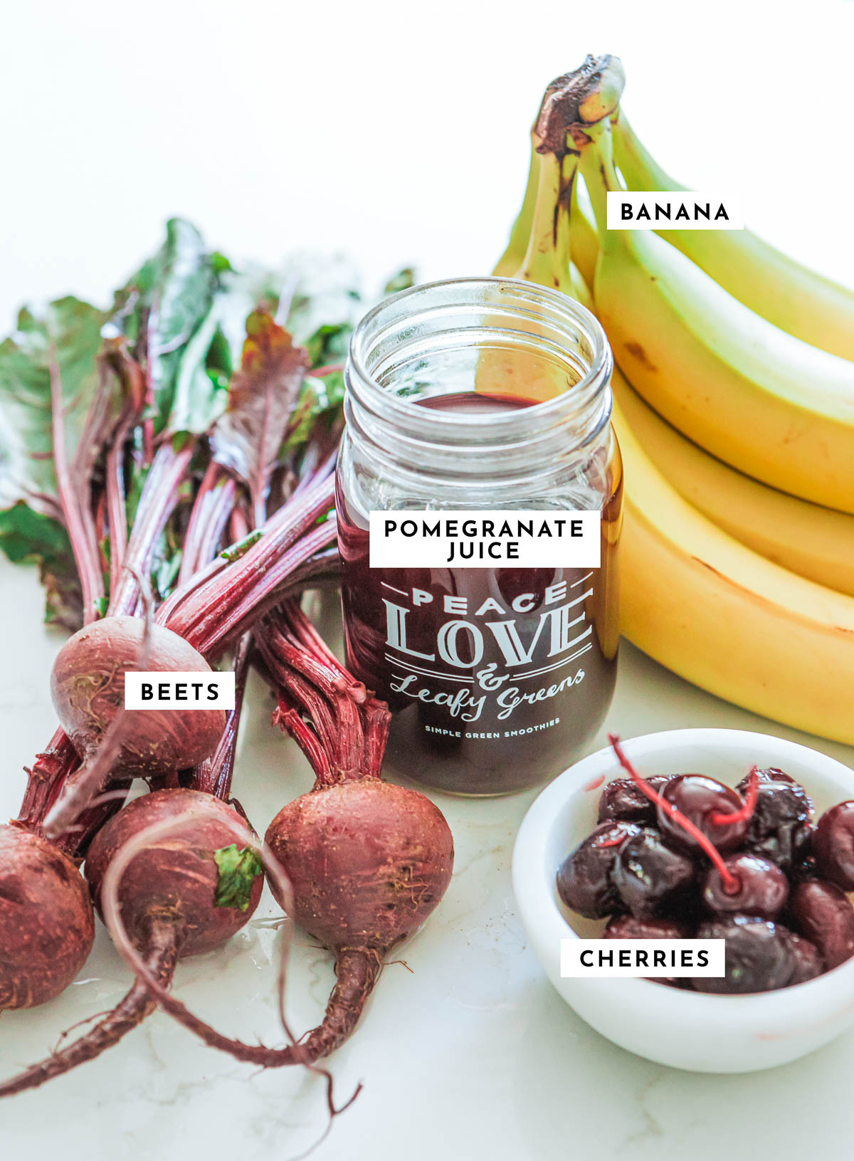 Ingredients for making a cherry beet smoothie.
