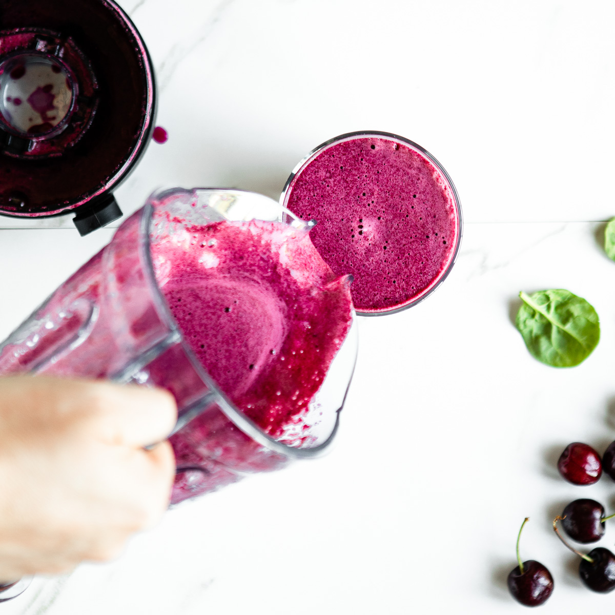 Vibrant purple smoothie being poured