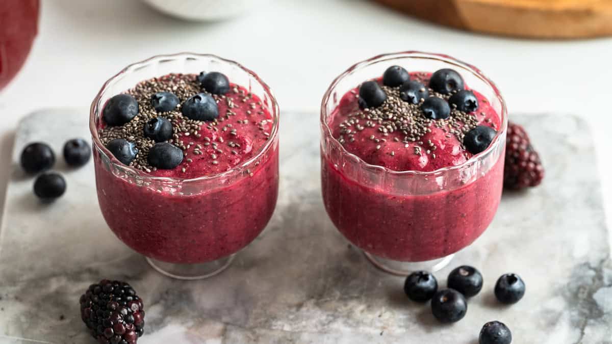 Two glasses of chia fruit smoothie