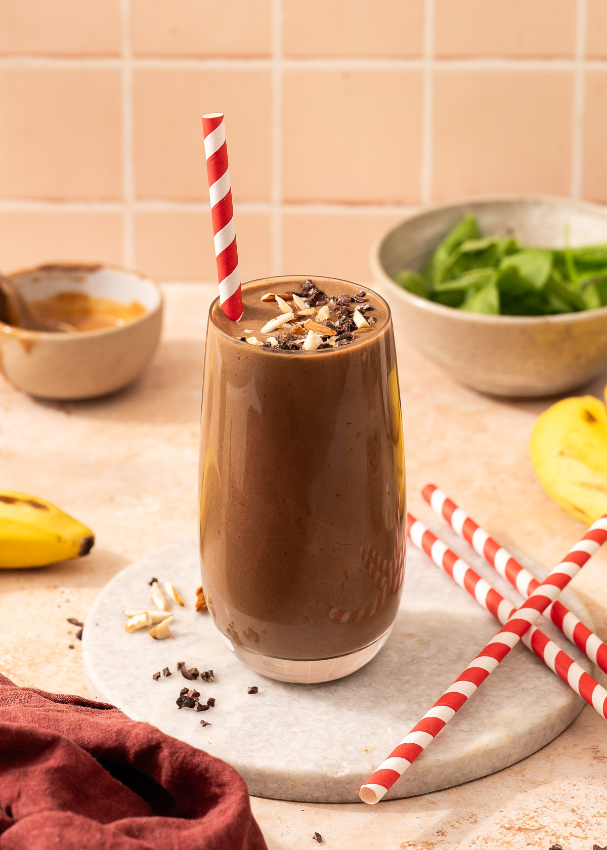 Glass of a delicious chocolate weight loss shake for a healthy breakfast smoothie.