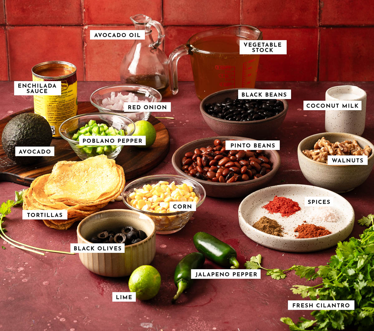 Ingredients for vegan enchiladas