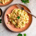 Creamy vegan mac and cheese recipe on a plate
