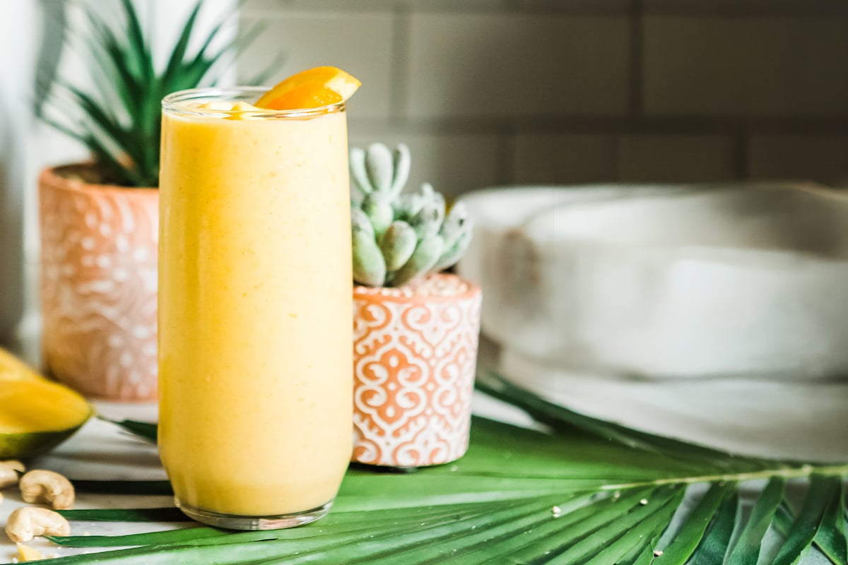 Easy mango smoothie set on the counter