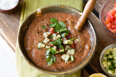 vegan gazpacho soup in a bowl