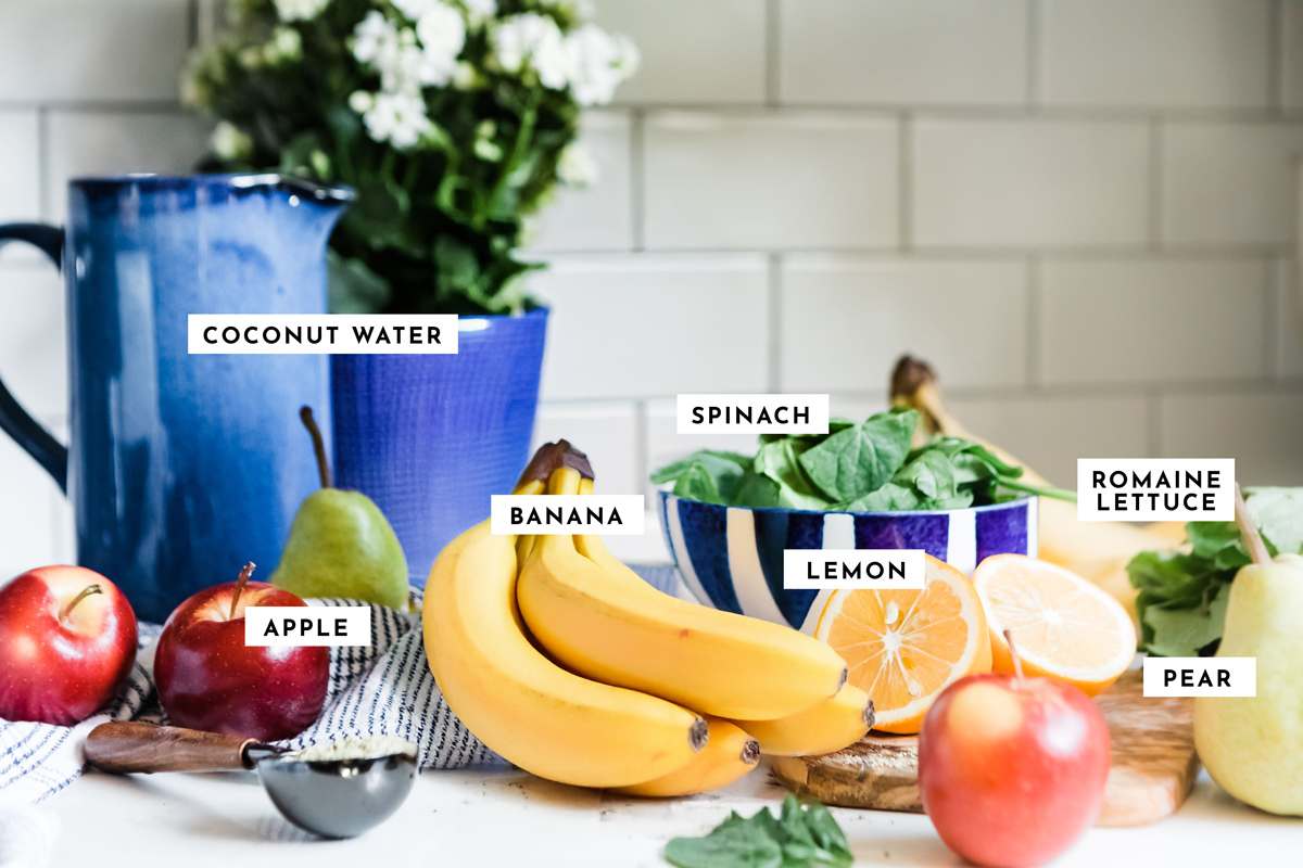 Ingredients for making glowing green smoothie