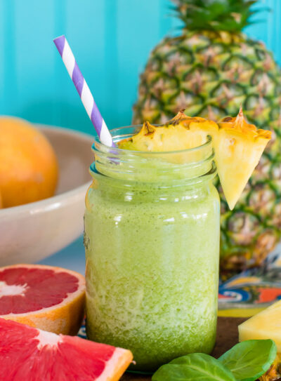 A glass of pineapple energy smoothie ready to drink