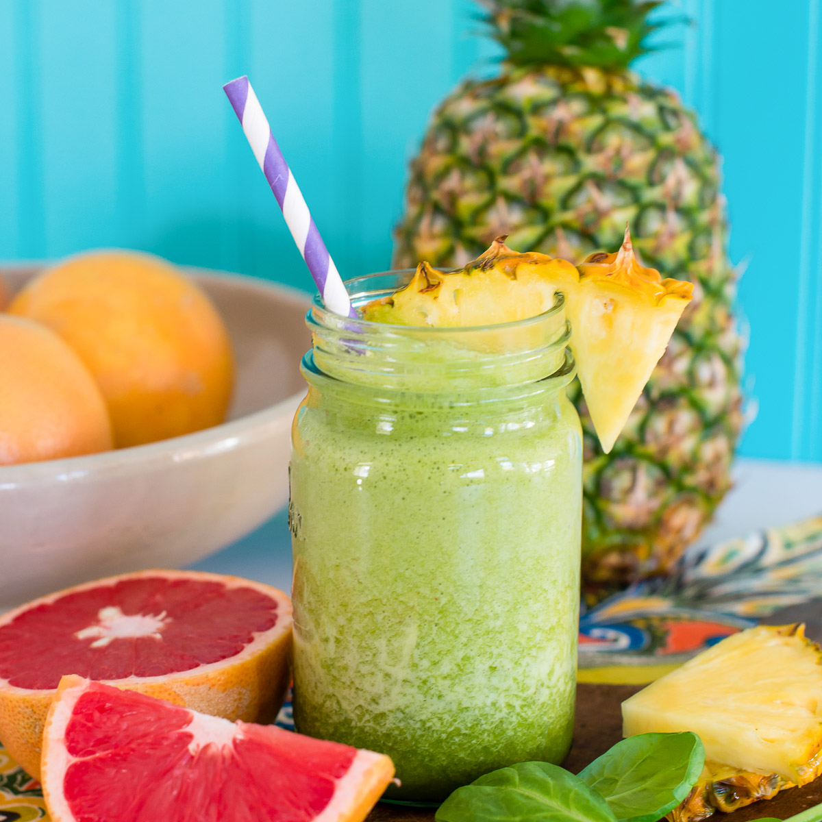 A glass of pineapple energy smoothie ready to drink