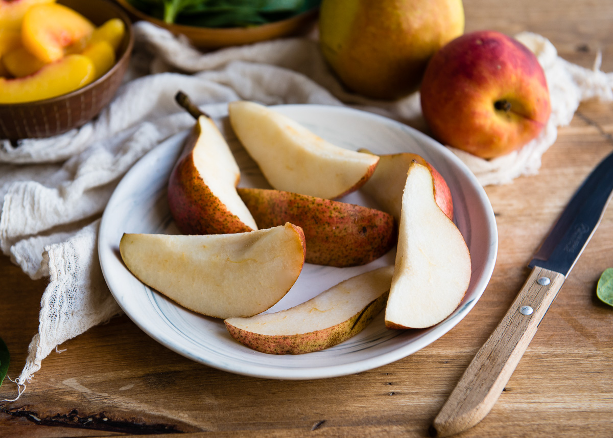 Perfectly sliced pear on a plate