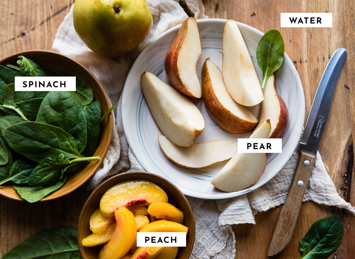 Labelled ingredients for pear smoothie recipe