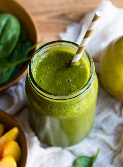 Creamy and delicious pear smoothie in a glass