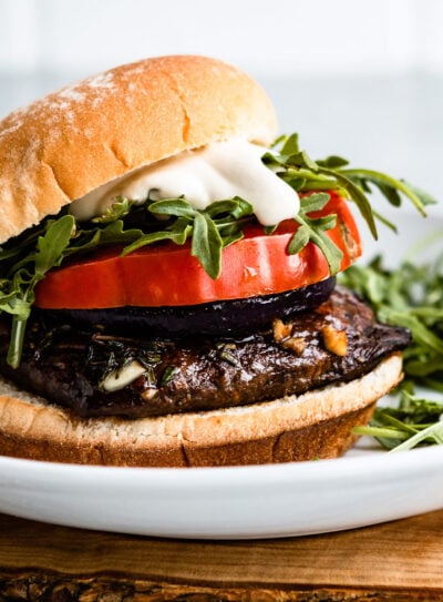 Healthy portobello Mushroom burger for summer cookout