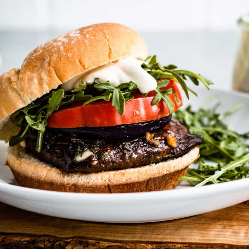Healthy portobello Mushroom burger for summer cookout
