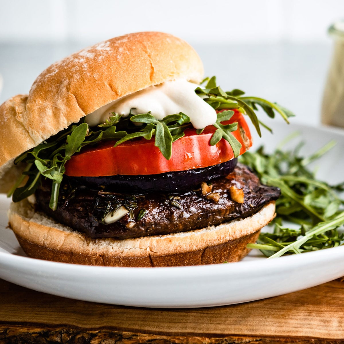 Healthy portobello Mushroom burger for summer cookout