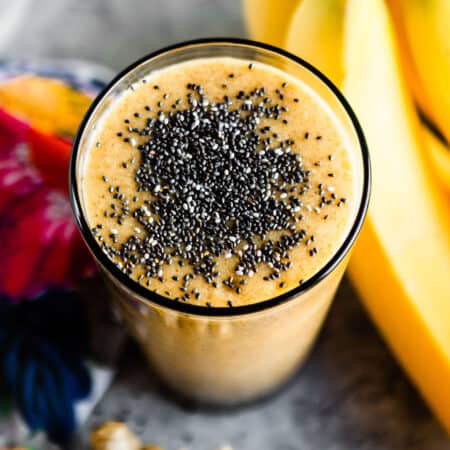 High-fiber smoothie with chia seeds on top