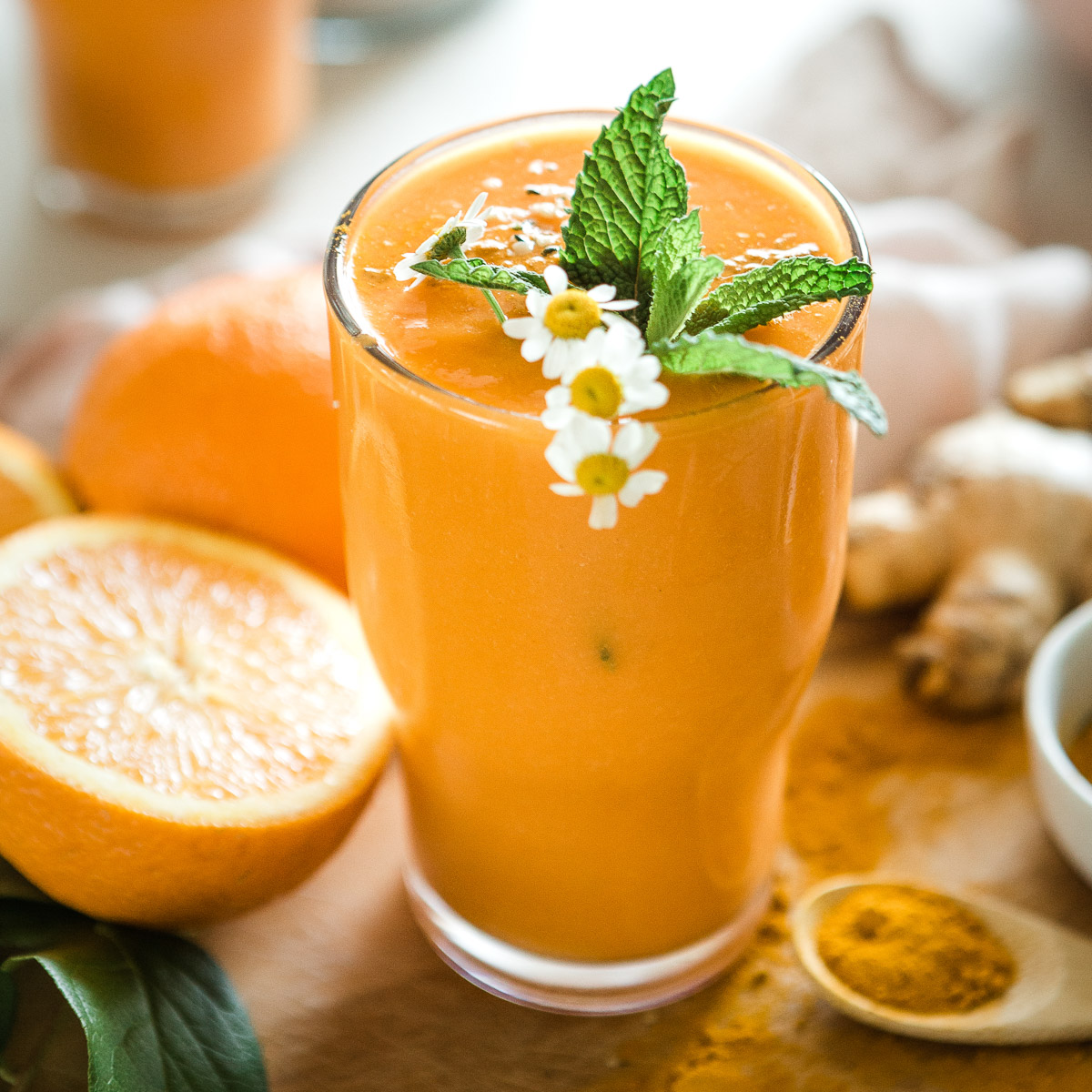 Creamy turmeric smoothie ready to drink