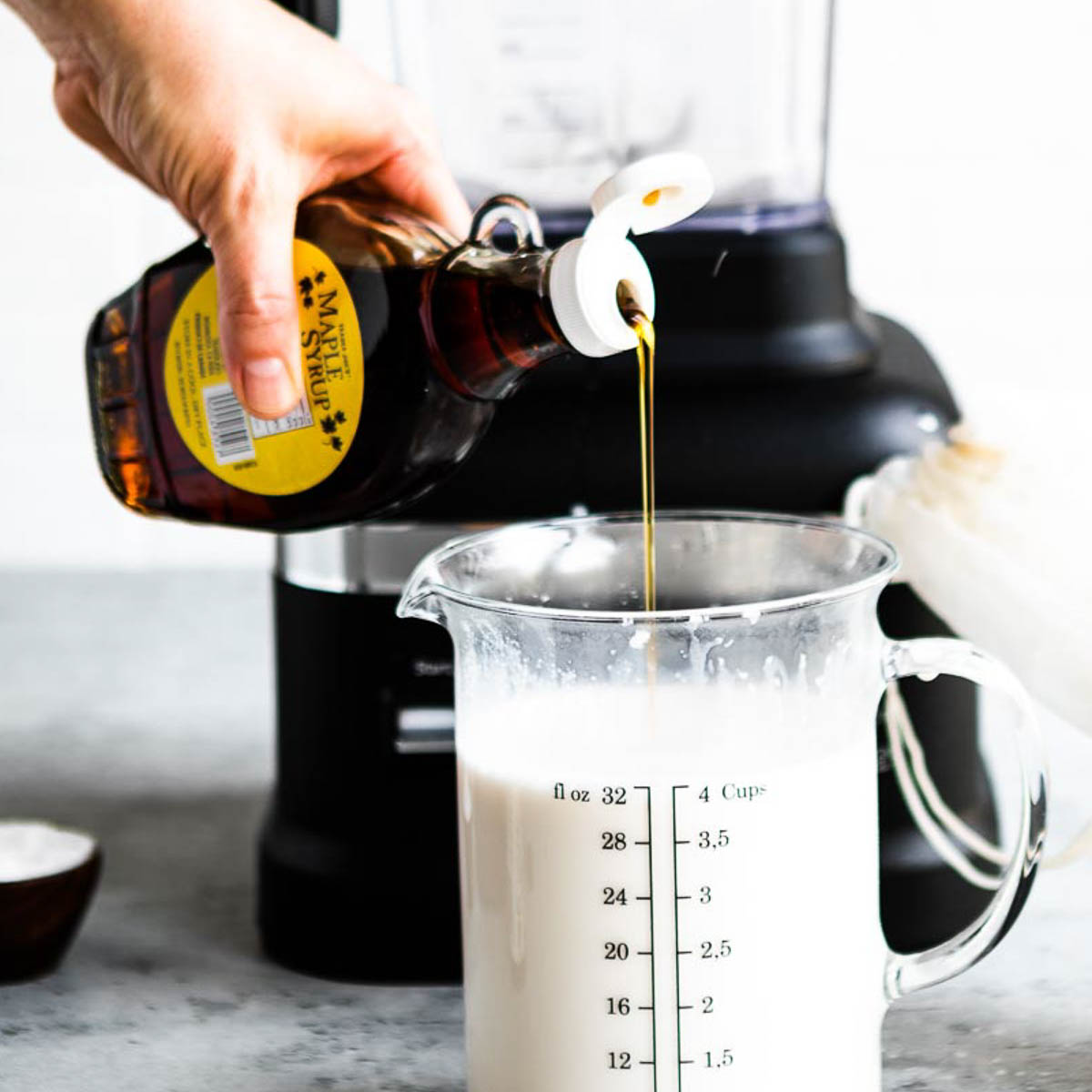 adding maple syrup to same cup