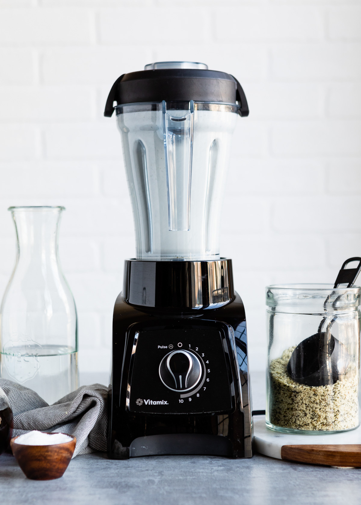 Blending hemp milk in kitchen on high speed.